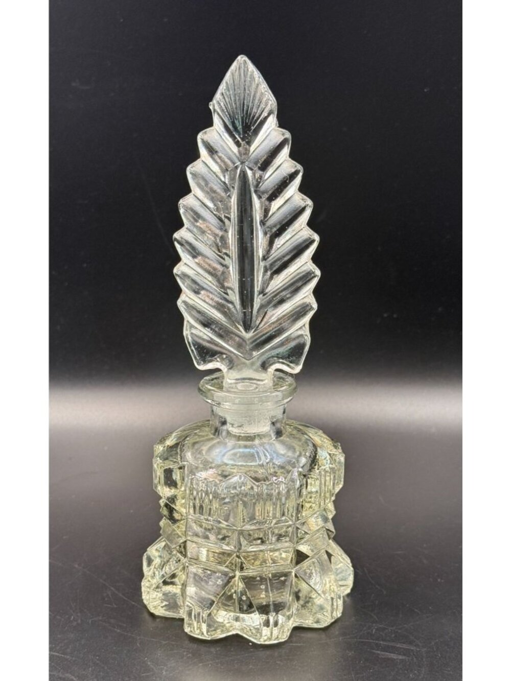 Vintage Pressed Glass Perfume Bottle Feather Stopper
